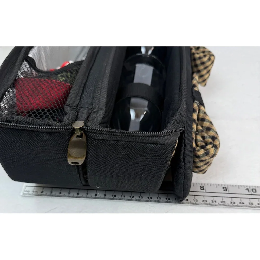 Longaberger Wine Carrier Case Black Tan Gingham Insulated Shoulder Bag NWT